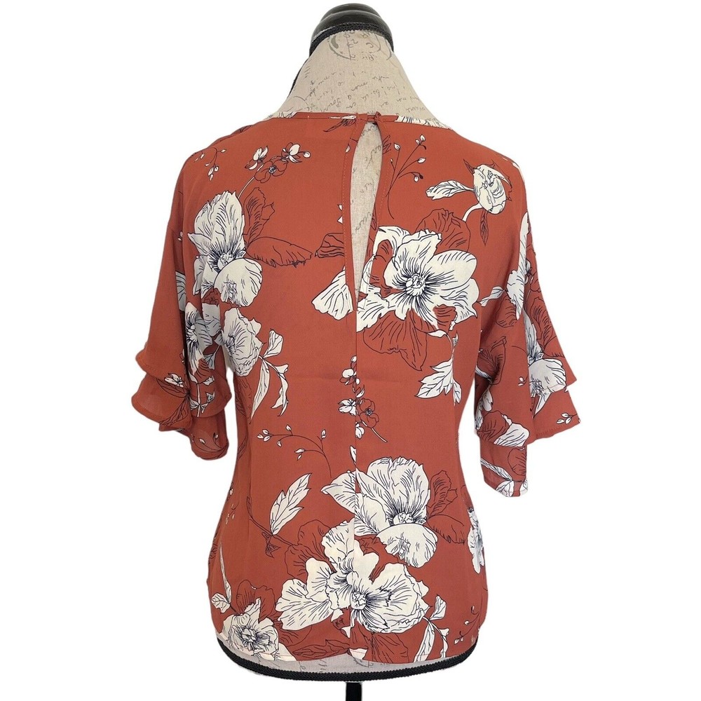 Sienna Sky Womens Blouse Size XS Floral Print Tiered Ruffle Sleeve Button Flawed - Picture 2 of 15